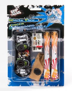 SNOWBOARD NOIR ET SKIS BLANCS À DOIGTS (TECH DECK) (PLANCHE À NEIGE)